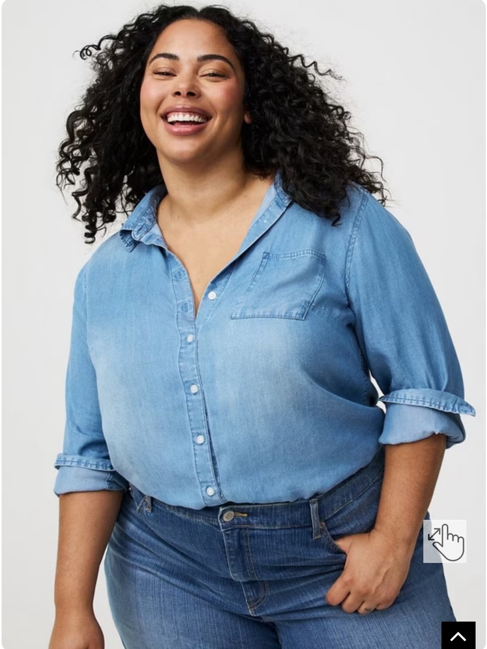 Torrid Lizzie Faux Denim Button Up Shirt, Blue, Size 1X, Plus